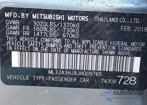 2018 Mitsubishi Mirage Es z USA, uszkodzony, nr VIN ML32A3HJ8JH009765